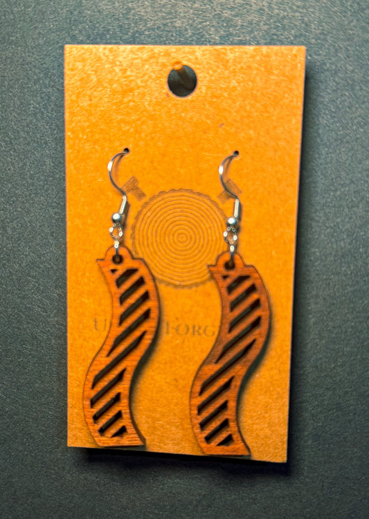 Squiggle-Dash Earrings - Wood